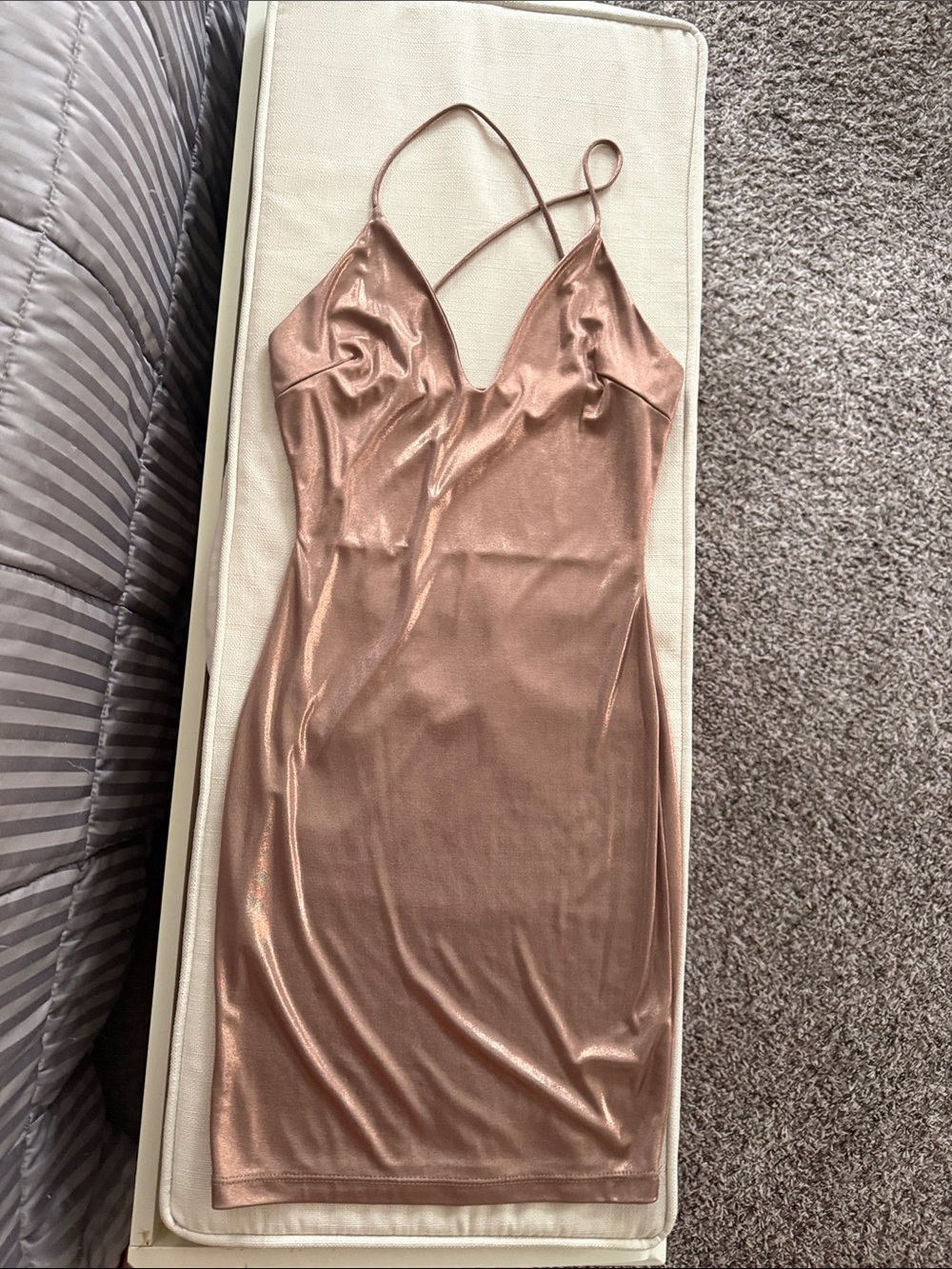 Windsor Metallic Slip Midi Dress in Rose Gold